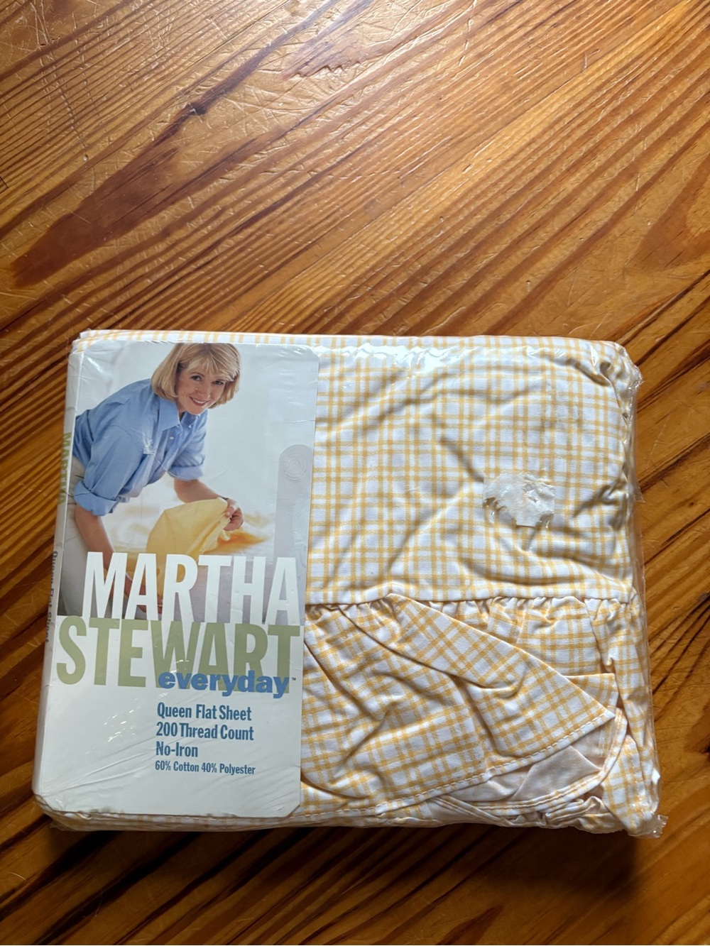 Vintage Martha Stewart Yellow and White Plaid Queen Flat Sheet